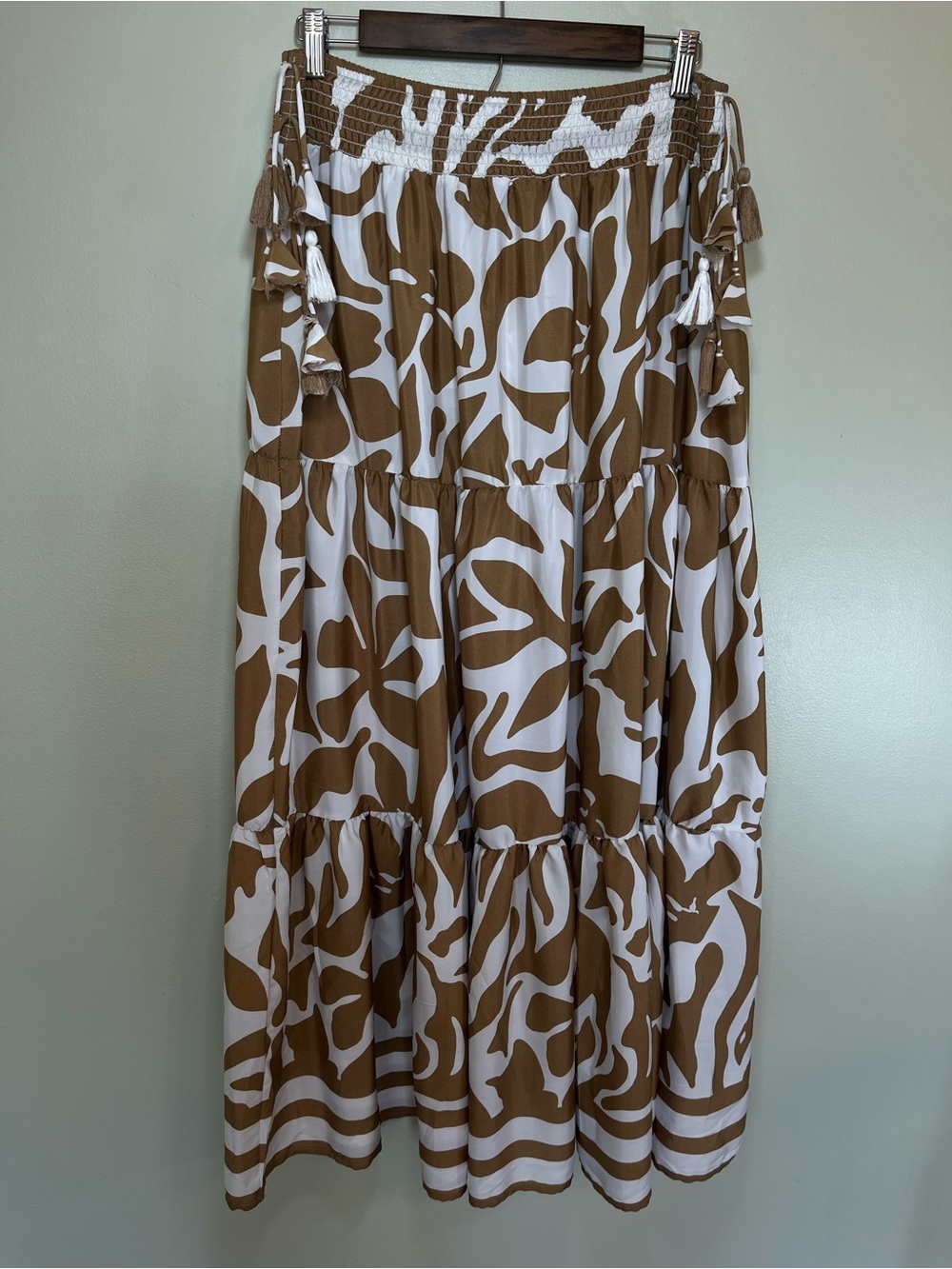 Calypso St Barth Brown White Tiered Maxi Skirt Bohemian Resortwea